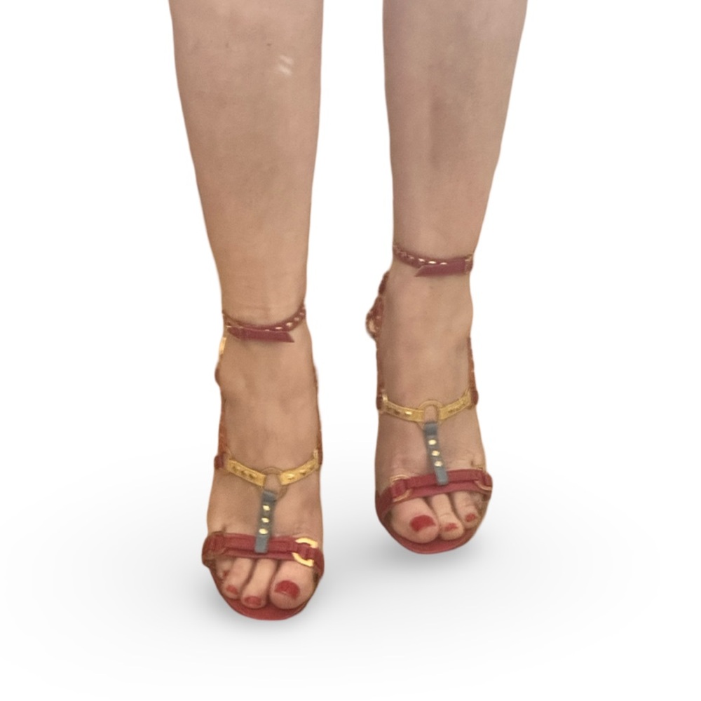 Julien Macdonald Elegant Strappy Heels - Pink & Gold - Picture 6 of 7